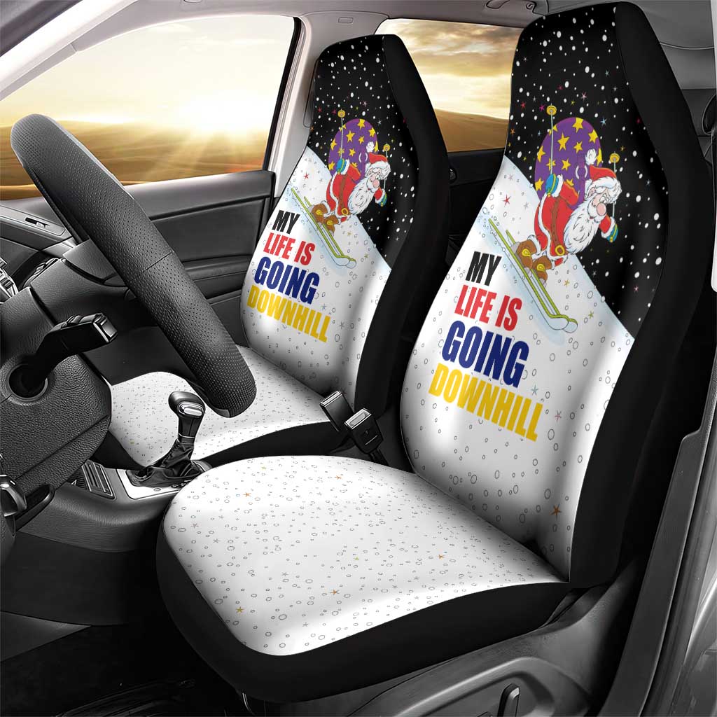 Santa Claus Ski My Life Is Going Downhill Christmas Car Seat Cover Xmas Holiday Patterns - Wonder Print Shop