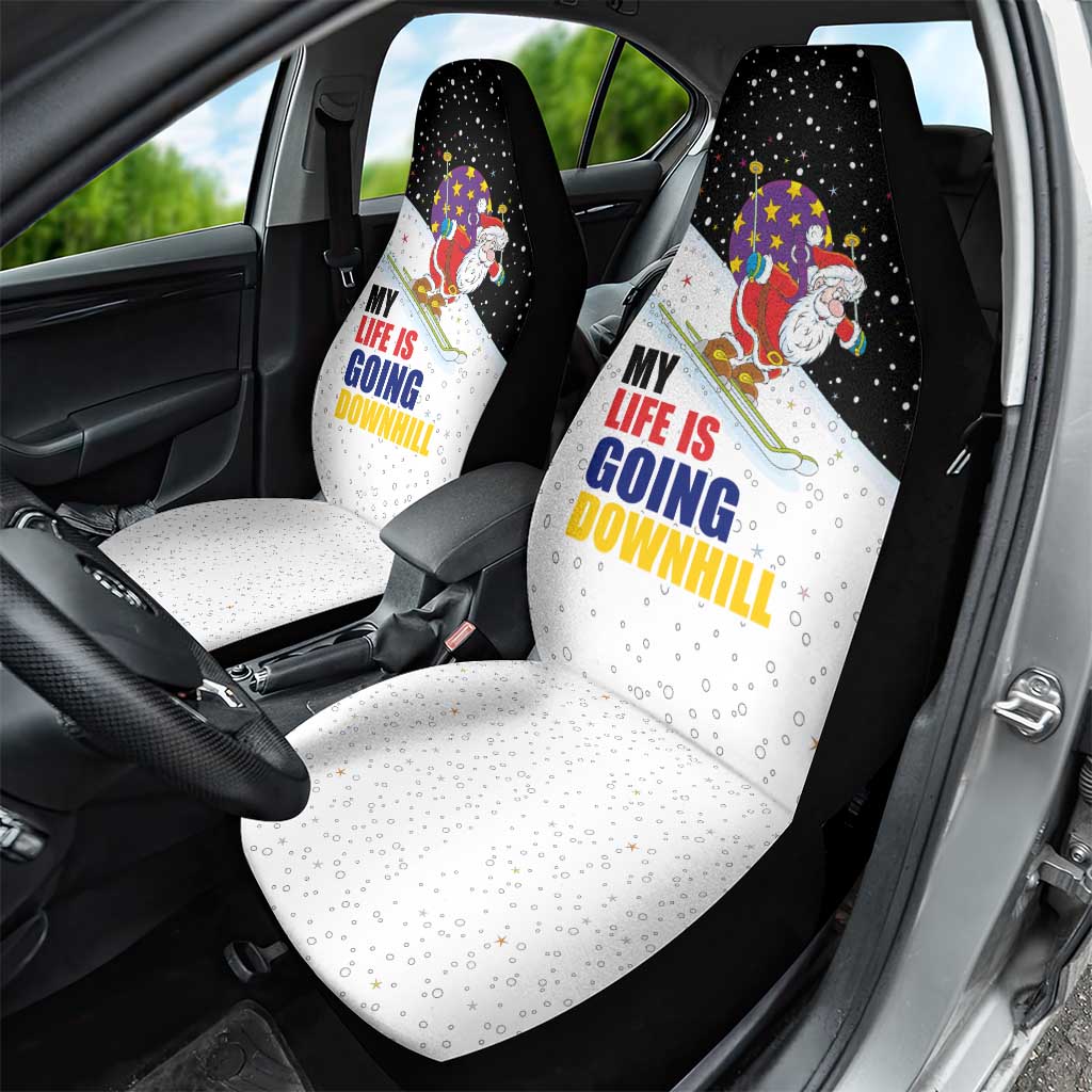 Santa Claus Ski My Life Is Going Downhill Christmas Car Seat Cover Xmas Holiday Patterns - Wonder Print Shop