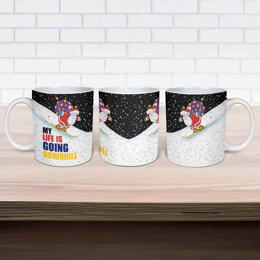 Santa Claus Ski My Life Is Going Downhill Christmas Ceramic Mug Xmas Holiday Patterns - Wonder Print Shop