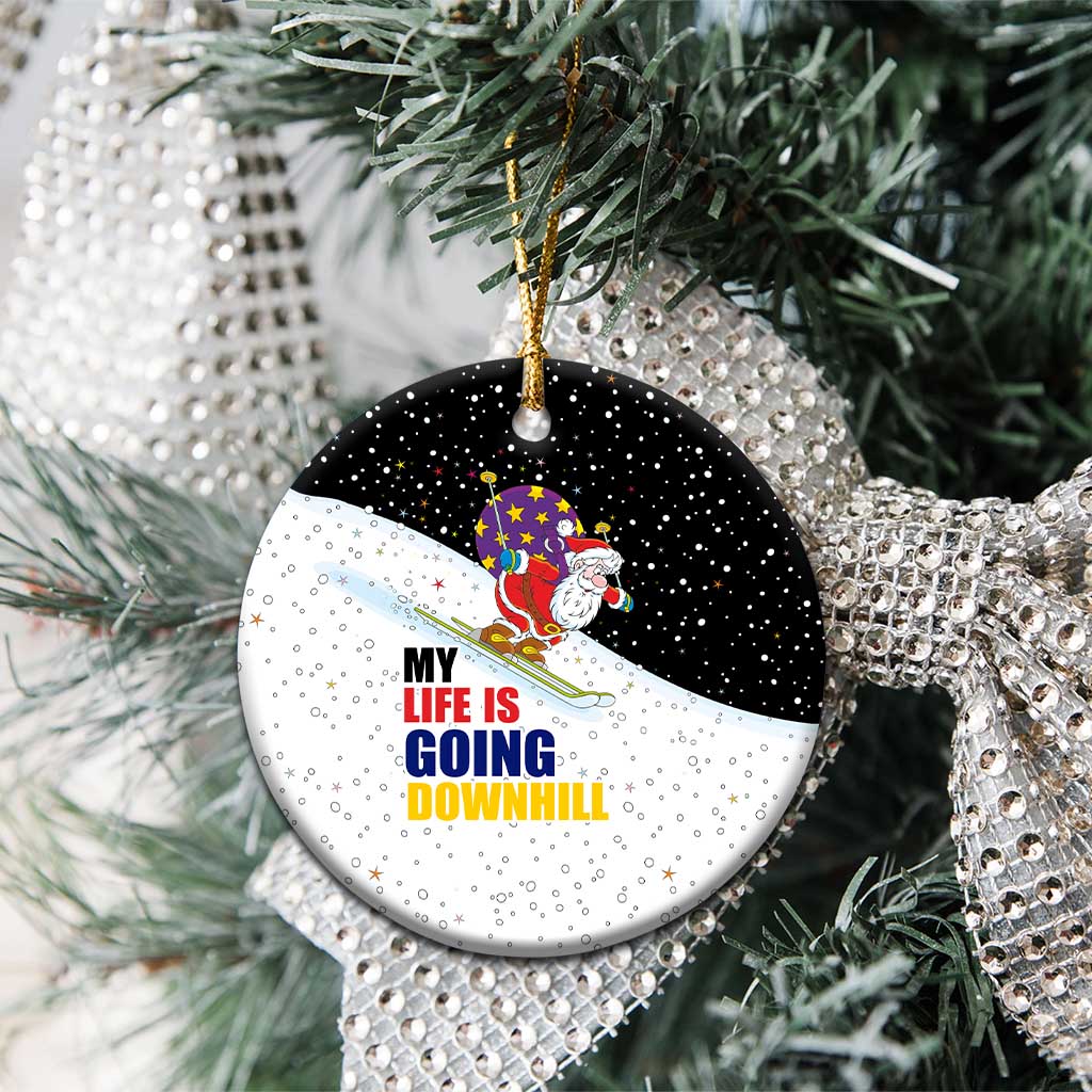 Santa Claus Ski My Life Is Going Downhill Christmas Ceramic Ornament Xmas Holiday Patterns - Wonder Print Shop