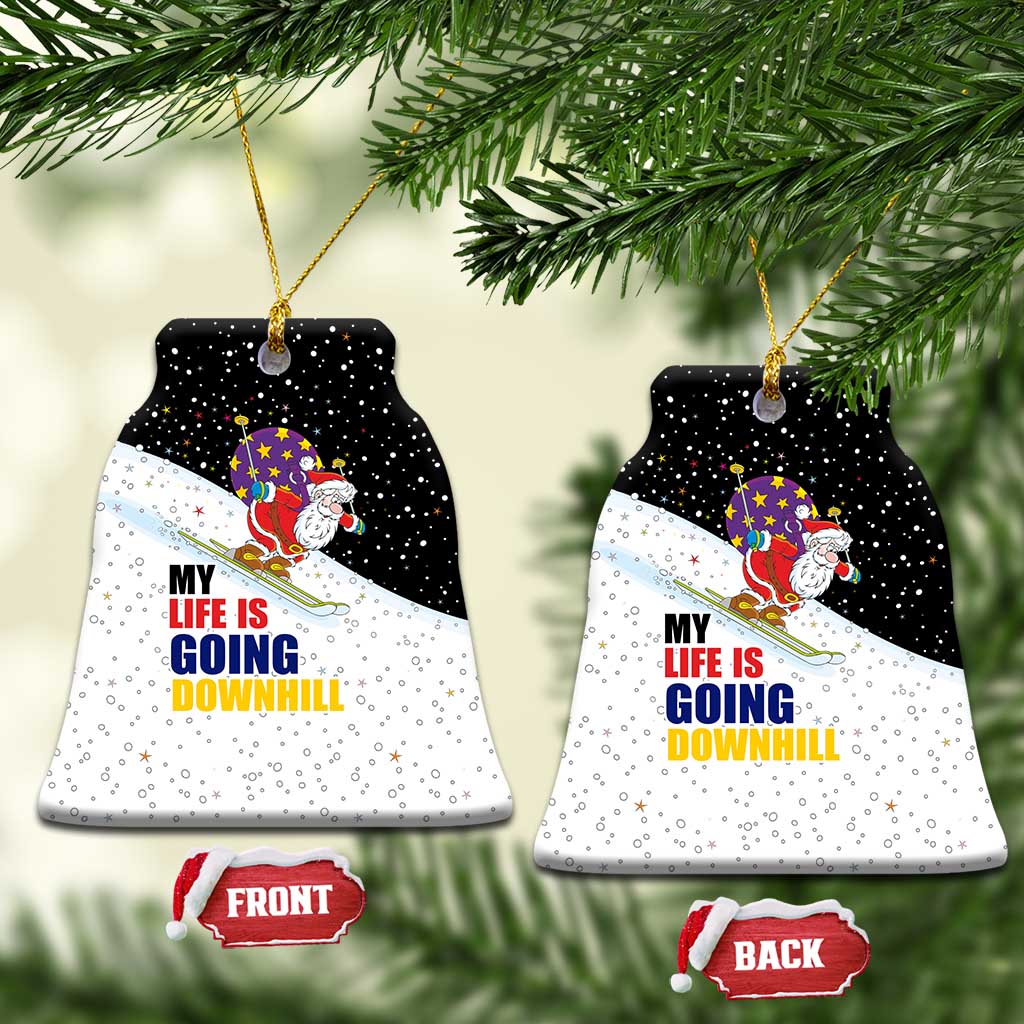 Santa Claus Ski My Life Is Going Downhill Christmas Ceramic Ornament Xmas Holiday Patterns - Wonder Print Shop