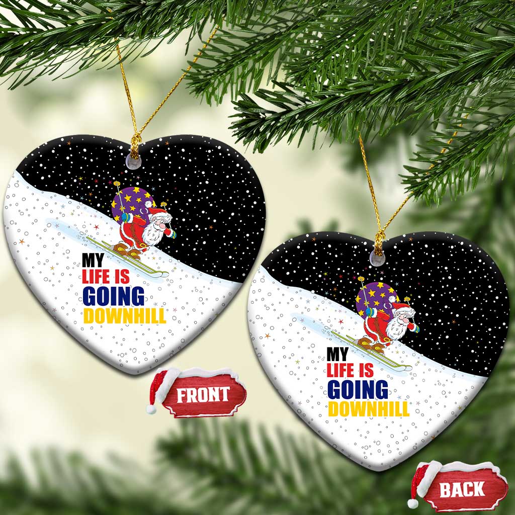 Santa Claus Ski My Life Is Going Downhill Christmas Ceramic Ornament Xmas Holiday Patterns - Wonder Print Shop
