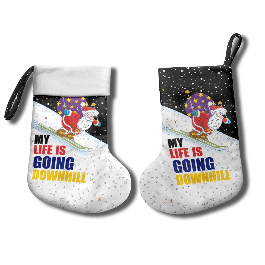 Santa Claus Ski My Life Is Going Downhill Christmas Stocking Xmas Holiday Patterns - Wonder Print Shop
