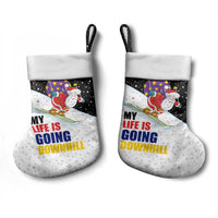 Santa Claus Ski My Life Is Going Downhill Christmas Stocking Xmas Holiday Patterns - Wonder Print Shop