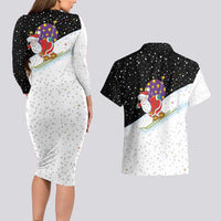 Santa Claus Ski My Life Is Going Downhill Christmas Couples Matching Long Sleeve Bodycon Dress and Hawaiian Shirt Xmas Holiday Patterns - Wonder Print Shop
