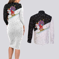 Santa Claus Ski My Life Is Going Downhill Christmas Couples Matching Long Sleeve Bodycon Dress and Long Sleeve Button Shirt Xmas Holiday Patterns - Wonder Print Shop