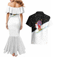 Santa Claus Ski My Life Is Going Downhill Christmas Couples Matching Mermaid Dress and Hawaiian Shirt Xmas Holiday Patterns - Wonder Print Shop