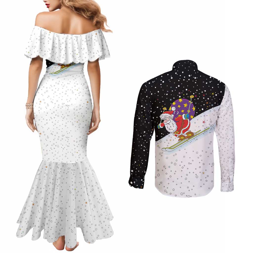 Santa Claus Ski My Life Is Going Downhill Christmas Couples Matching Mermaid Dress and Long Sleeve Button Shirt Xmas Holiday Patterns - Wonder Print Shop