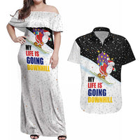 Santa Claus Ski My Life Is Going Downhill Christmas Couples Matching Off Shoulder Maxi Dress and Hawaiian Shirt Xmas Holiday Patterns - Wonder Print Shop