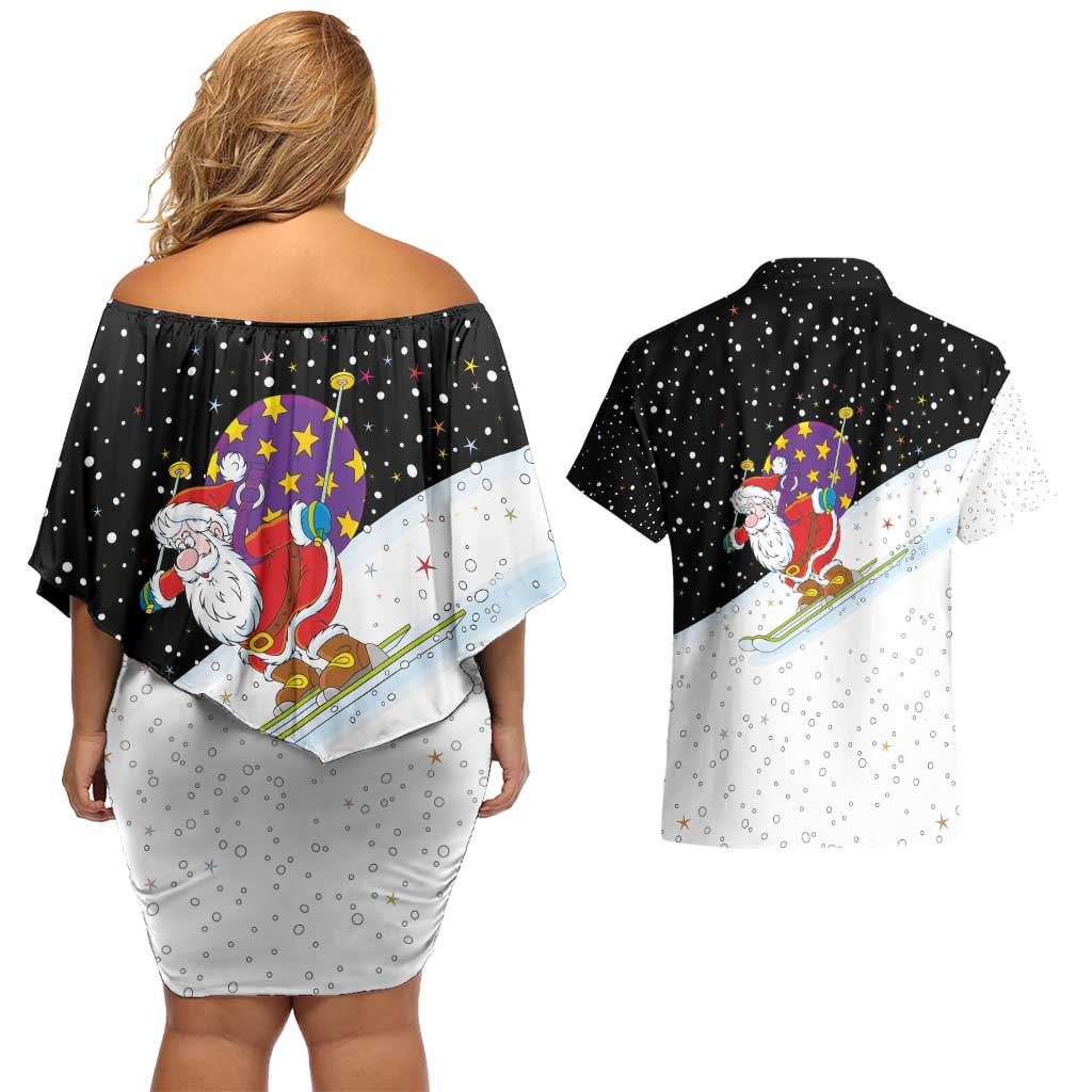 Santa Claus Ski My Life Is Going Downhill Christmas Couples Matching Off Shoulder Short Dress and Hawaiian Shirt Xmas Holiday Patterns - Wonder Print Shop