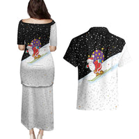 Santa Claus Ski My Life Is Going Downhill Christmas Couples Matching Puletasi and Hawaiian Shirt Xmas Holiday Patterns - Wonder Print Shop