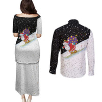 Santa Claus Ski My Life Is Going Downhill Christmas Couples Matching Puletasi and Long Sleeve Button Shirt Xmas Holiday Patterns - Wonder Print Shop