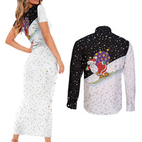 Santa Claus Ski My Life Is Going Downhill Christmas Couples Matching Short Sleeve Bodycon Dress and Long Sleeve Button Shirt Xmas Holiday Patterns - Wonder Print Shop