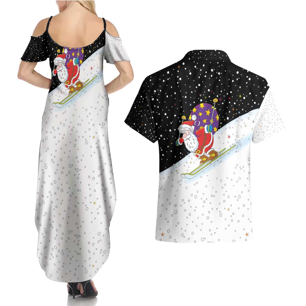 Santa Claus Ski My Life Is Going Downhill Christmas Couples Matching Summer Maxi Dress and Hawaiian Shirt Xmas Holiday Patterns - Wonder Print Shop