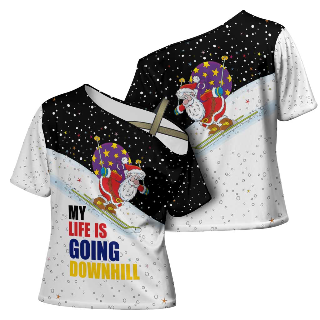 Santa Claus Ski My Life Is Going Downhill Christmas Cross Shoulder Shirt Xmas Holiday Patterns - Wonder Print Shop