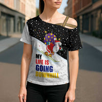 Santa Claus Ski My Life Is Going Downhill Christmas Cross Shoulder Shirt Xmas Holiday Patterns - Wonder Print Shop