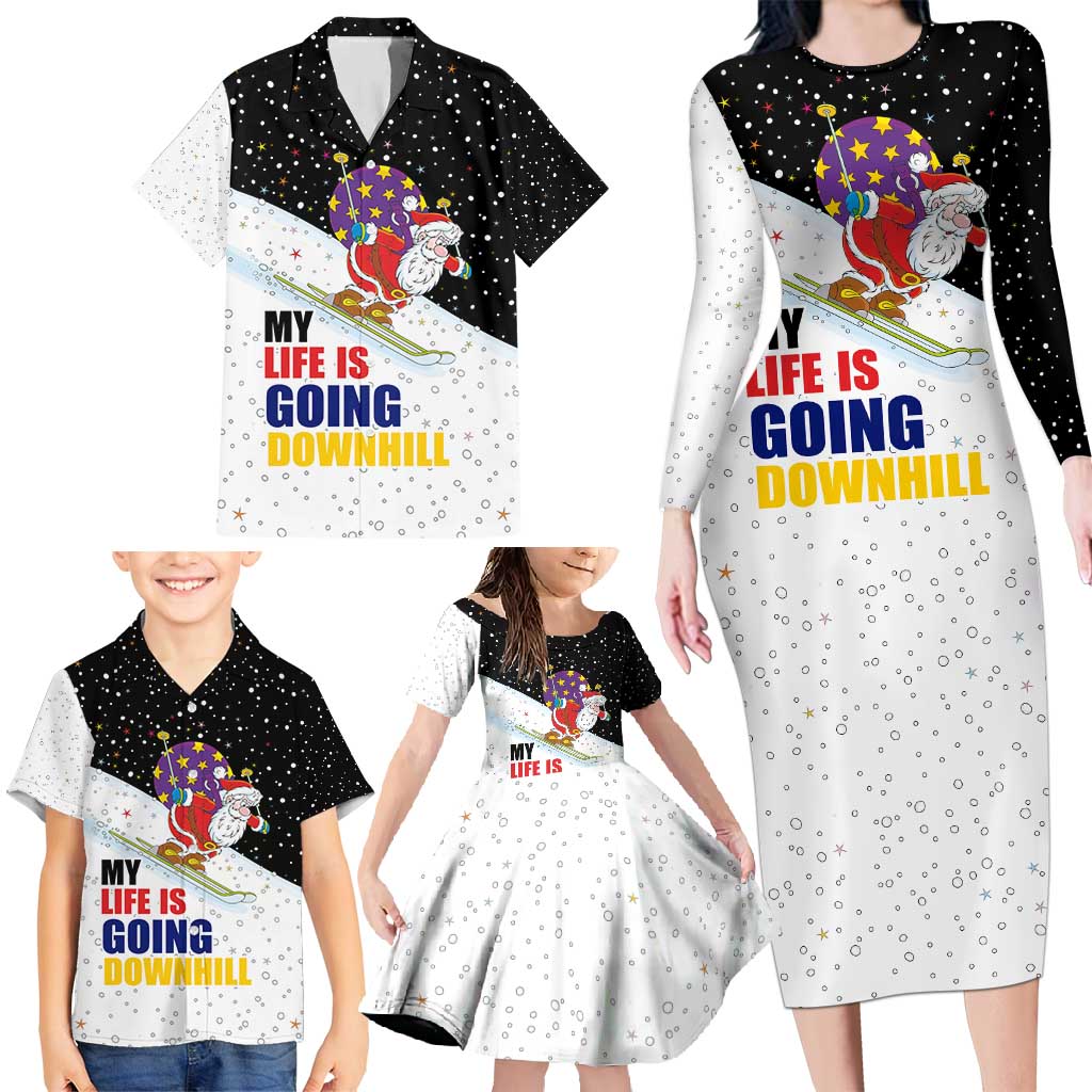 Santa Claus Ski My Life Is Going Downhill Christmas Family Matching Long Sleeve Bodycon Dress and Hawaiian Shirt Xmas Holiday Patterns - Wonder Print Shop