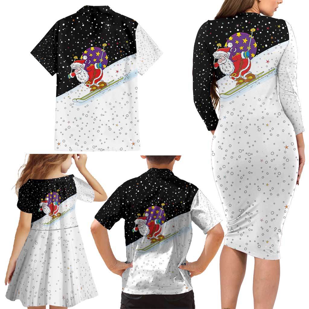 Santa Claus Ski My Life Is Going Downhill Christmas Family Matching Long Sleeve Bodycon Dress and Hawaiian Shirt Xmas Holiday Patterns - Wonder Print Shop