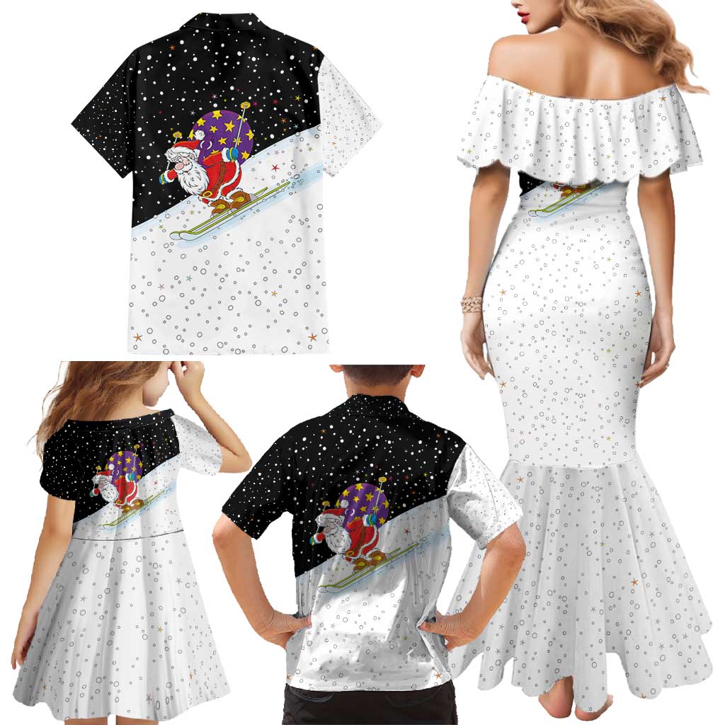 Santa Claus Ski My Life Is Going Downhill Christmas Family Matching Mermaid Dress and Hawaiian Shirt Xmas Holiday Patterns - Wonder Print Shop
