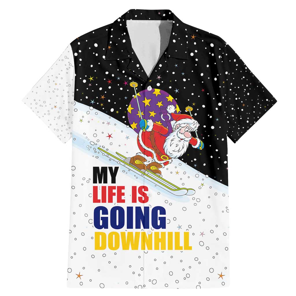 Santa Claus Ski My Life Is Going Downhill Christmas Family Matching Mermaid Dress and Hawaiian Shirt Xmas Holiday Patterns - Wonder Print Shop