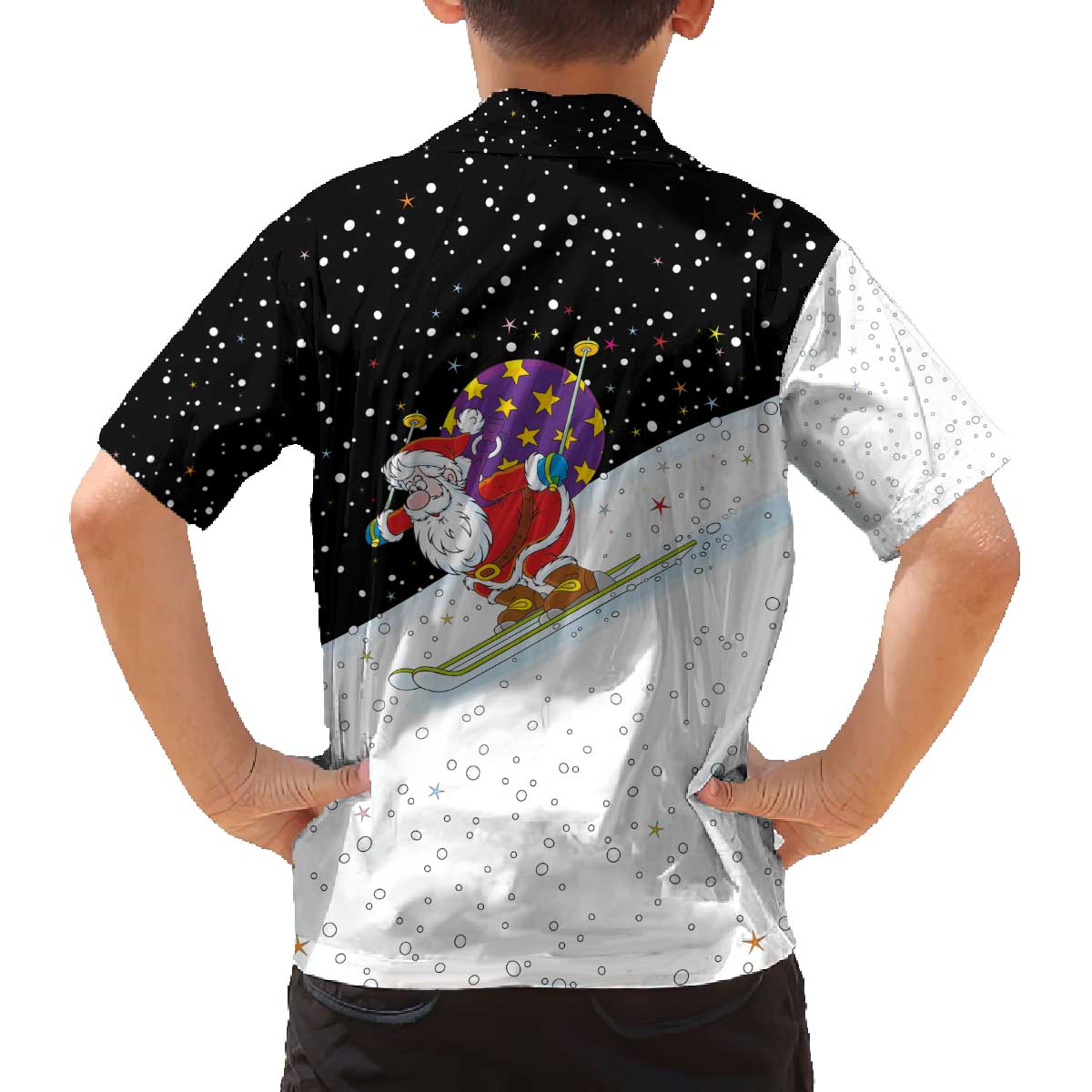 Santa Claus Ski My Life Is Going Downhill Christmas Family Matching Off The Shoulder Long Sleeve Dress and Hawaiian Shirt Xmas Holiday Patterns - Wonder Print Shop