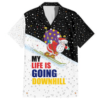 Santa Claus Ski My Life Is Going Downhill Christmas Family Matching Off The Shoulder Long Sleeve Dress and Hawaiian Shirt Xmas Holiday Patterns - Wonder Print Shop