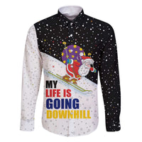 Santa Claus Ski My Life Is Going Downhill Christmas Family Matching Off The Shoulder Long Sleeve Dress and Hawaiian Shirt Xmas Holiday Patterns - Wonder Print Shop