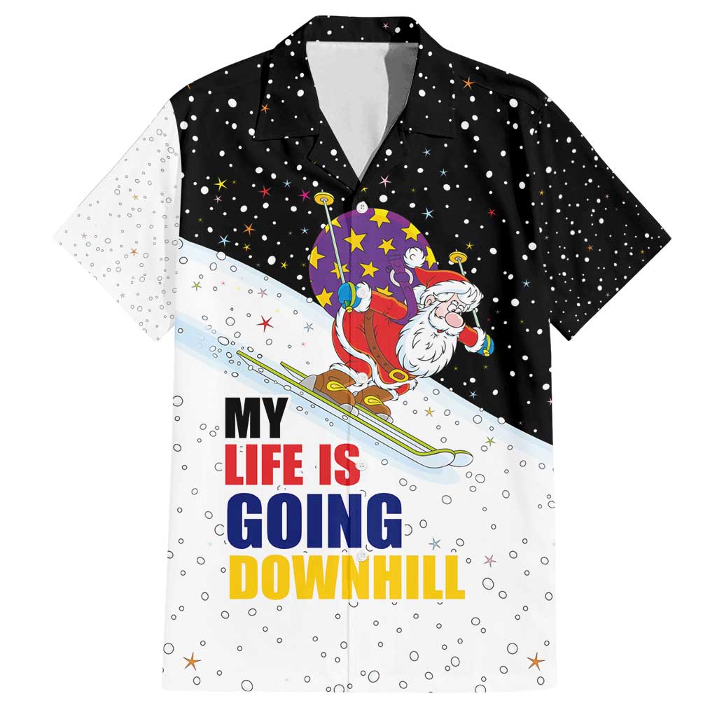 Santa Claus Ski My Life Is Going Downhill Christmas Family Matching Off Shoulder Maxi Dress and Hawaiian Shirt Xmas Holiday Patterns - Wonder Print Shop