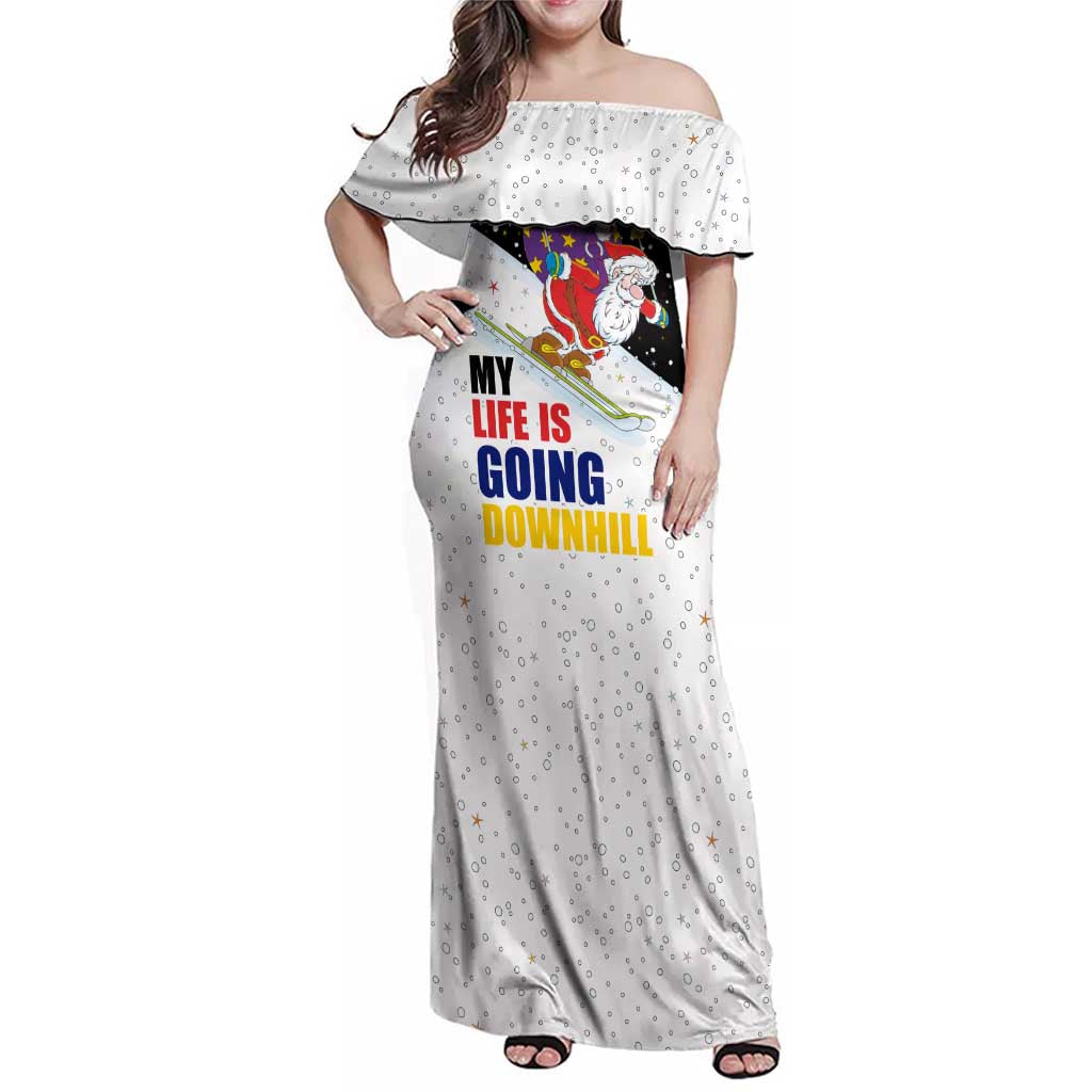 Santa Claus Ski My Life Is Going Downhill Christmas Family Matching Off Shoulder Maxi Dress and Hawaiian Shirt Xmas Holiday Patterns - Wonder Print Shop