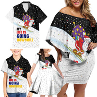 Santa Claus Ski My Life Is Going Downhill Christmas Family Matching Off Shoulder Short Dress and Hawaiian Shirt Xmas Holiday Patterns - Wonder Print Shop