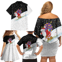 Santa Claus Ski My Life Is Going Downhill Christmas Family Matching Off Shoulder Short Dress and Hawaiian Shirt Xmas Holiday Patterns - Wonder Print Shop