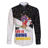 Santa Claus Ski My Life Is Going Downhill Christmas Family Matching Off Shoulder Short Dress and Hawaiian Shirt Xmas Holiday Patterns - Wonder Print Shop