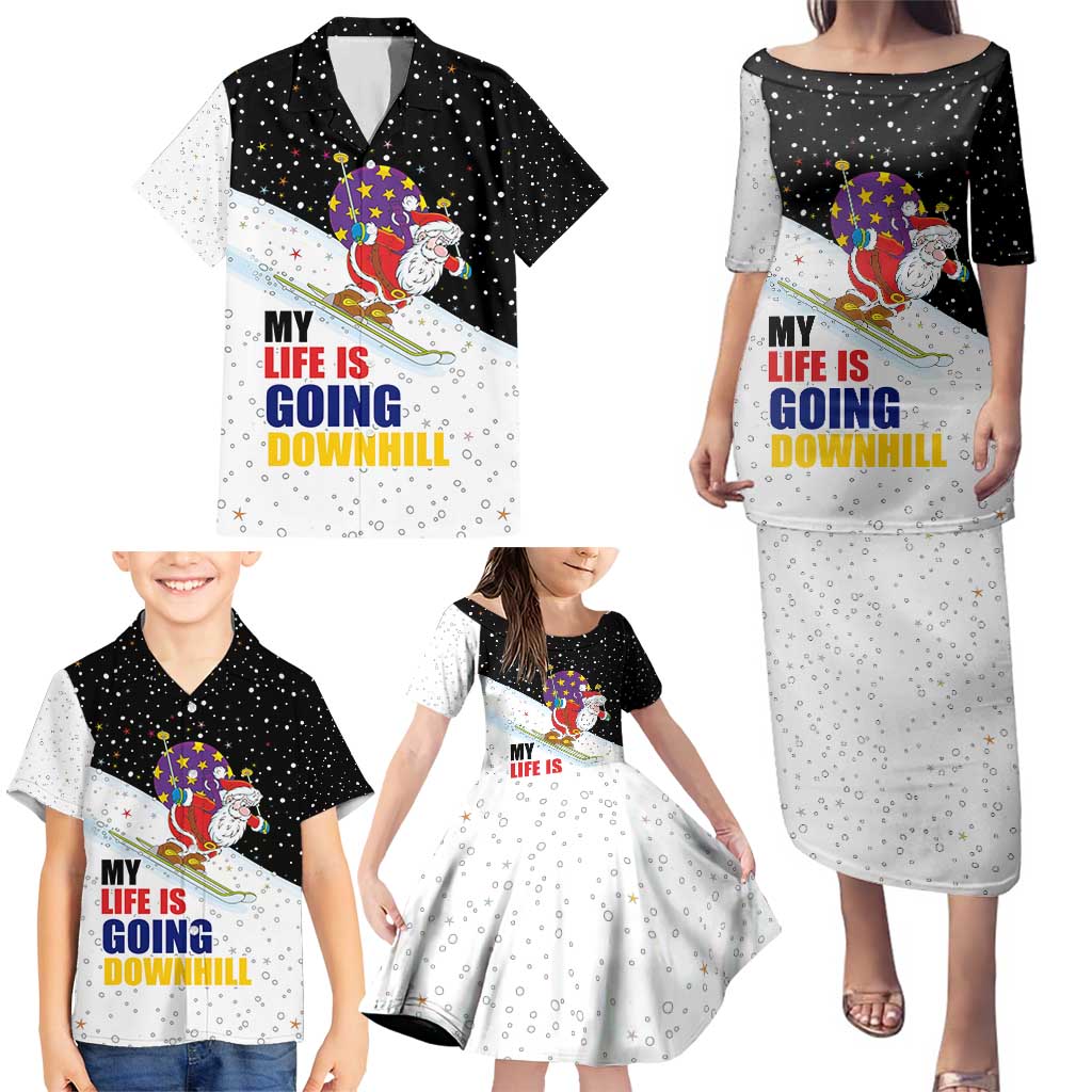 Santa Claus Ski My Life Is Going Downhill Christmas Family Matching Puletasi and Hawaiian Shirt Xmas Holiday Patterns - Wonder Print Shop