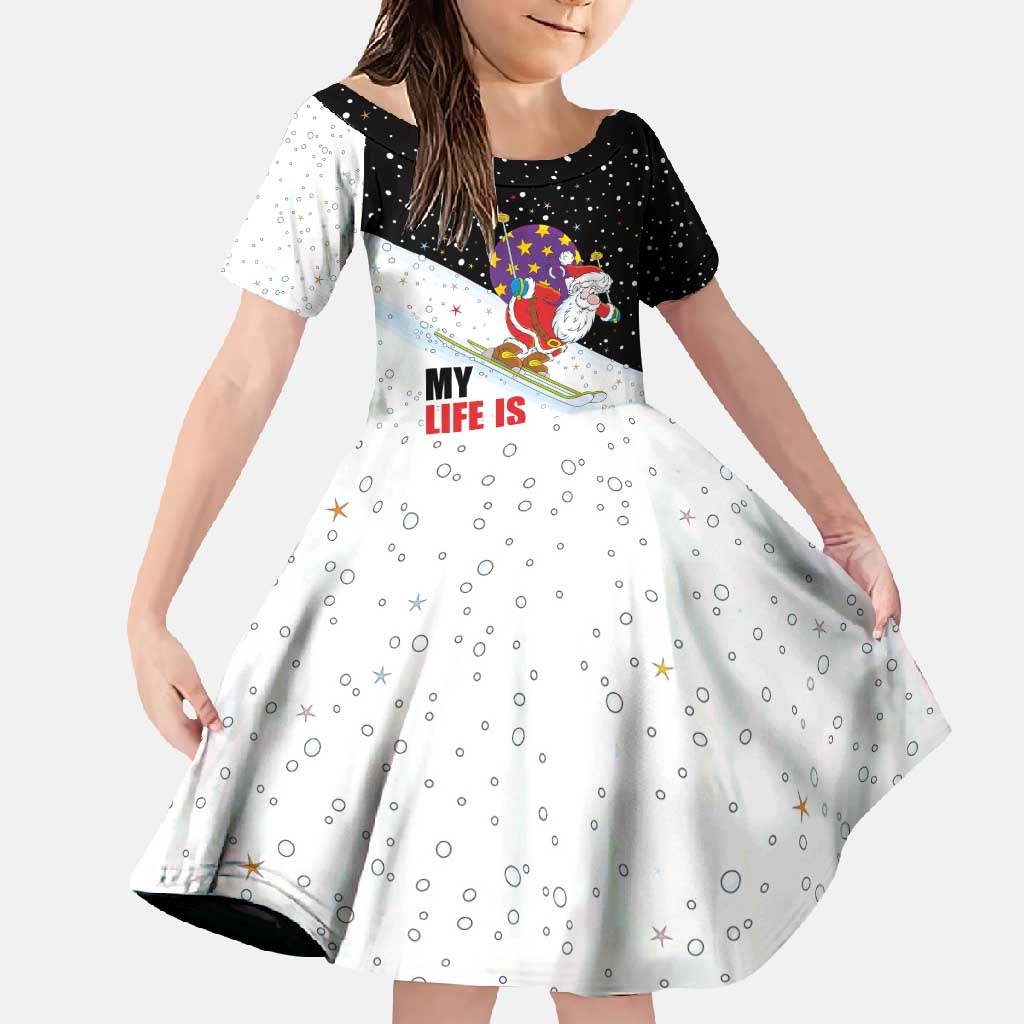 Santa Claus Ski My Life Is Going Downhill Christmas Family Matching Short Sleeve Bodycon Dress and Hawaiian Shirt Xmas Holiday Patterns - Wonder Print Shop