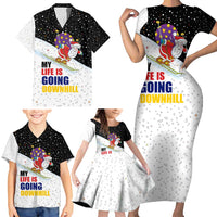 Santa Claus Ski My Life Is Going Downhill Christmas Family Matching Short Sleeve Bodycon Dress and Hawaiian Shirt Xmas Holiday Patterns - Wonder Print Shop