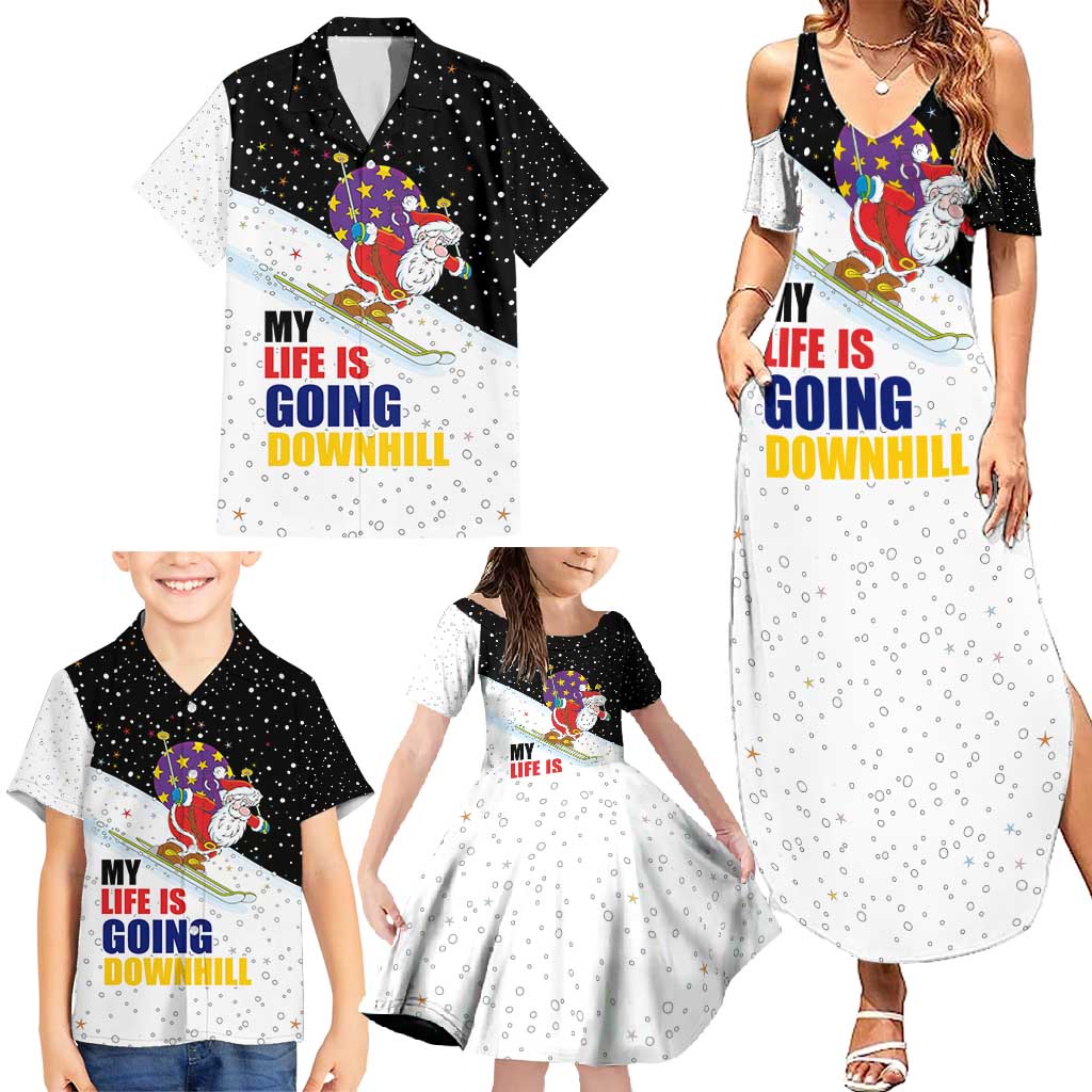 Santa Claus Ski My Life Is Going Downhill Christmas Family Matching Summer Maxi Dress and Hawaiian Shirt Xmas Holiday Patterns - Wonder Print Shop