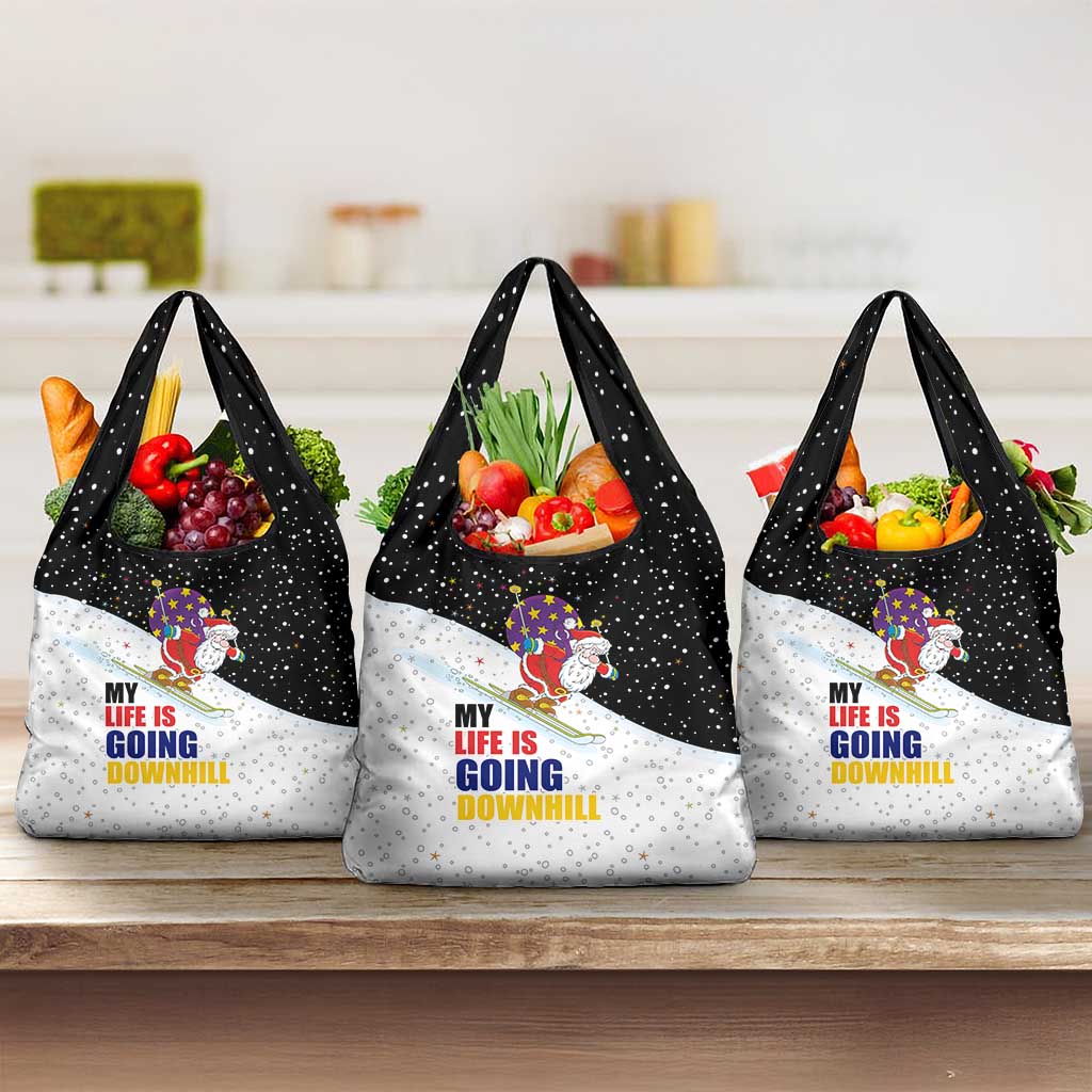 Santa Claus Ski My Life Is Going Downhill Christmas Grocery Bag Xmas Holiday Patterns - Wonder Print Shop
