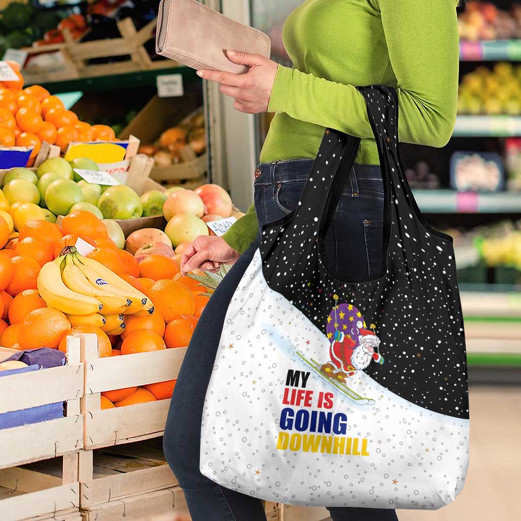 Santa Claus Ski My Life Is Going Downhill Christmas Grocery Bag Xmas Holiday Patterns - Wonder Print Shop
