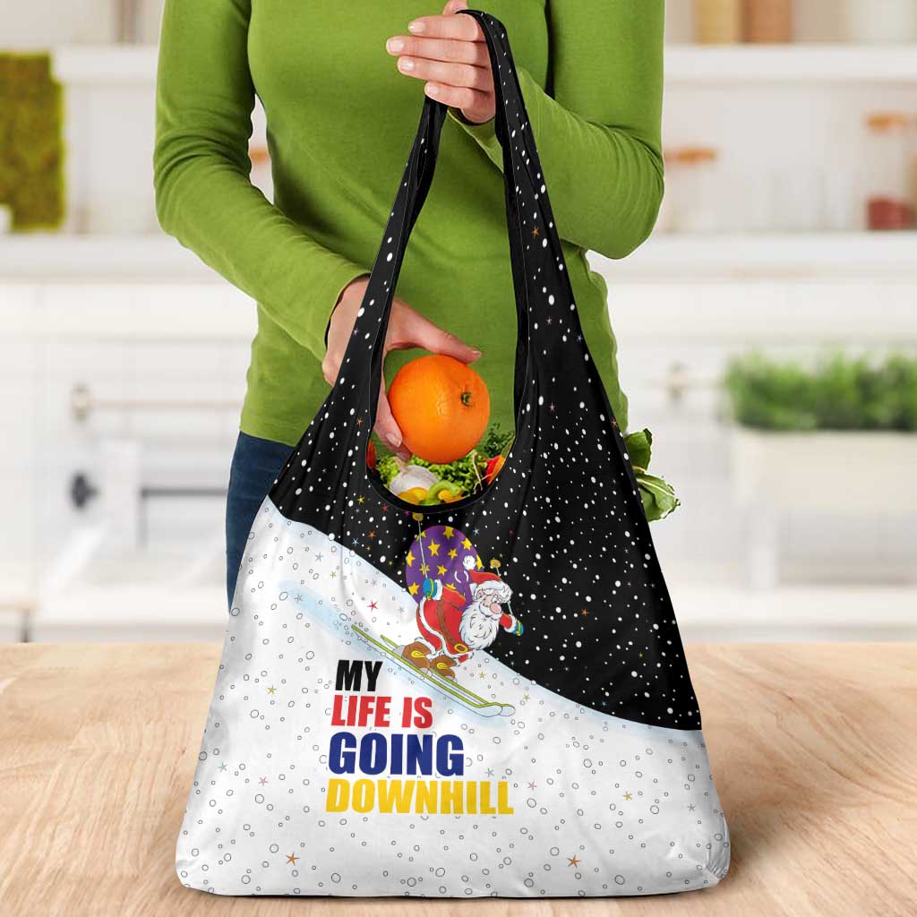 Santa Claus Ski My Life Is Going Downhill Christmas Grocery Bag Xmas Holiday Patterns - Wonder Print Shop