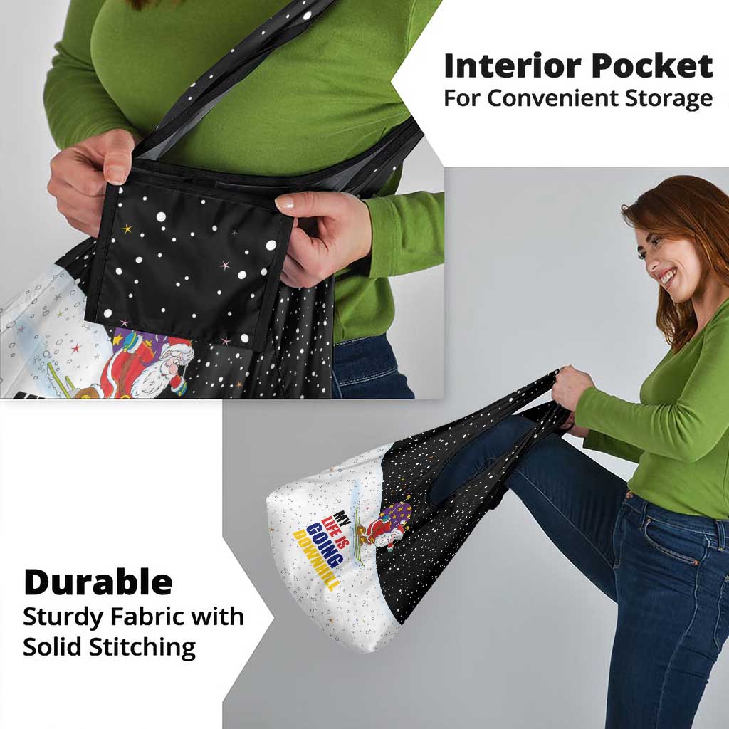 Santa Claus Ski My Life Is Going Downhill Christmas Grocery Bag Xmas Holiday Patterns - Wonder Print Shop