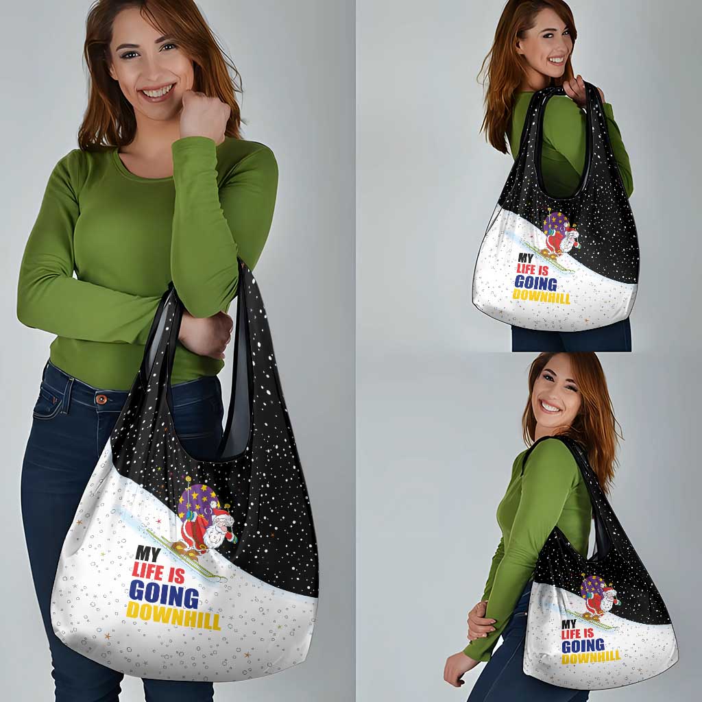 Santa Claus Ski My Life Is Going Downhill Christmas Grocery Bag Xmas Holiday Patterns - Wonder Print Shop