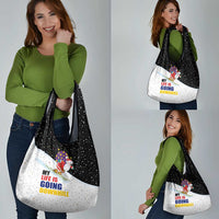 Santa Claus Ski My Life Is Going Downhill Christmas Grocery Bag Xmas Holiday Patterns - Wonder Print Shop
