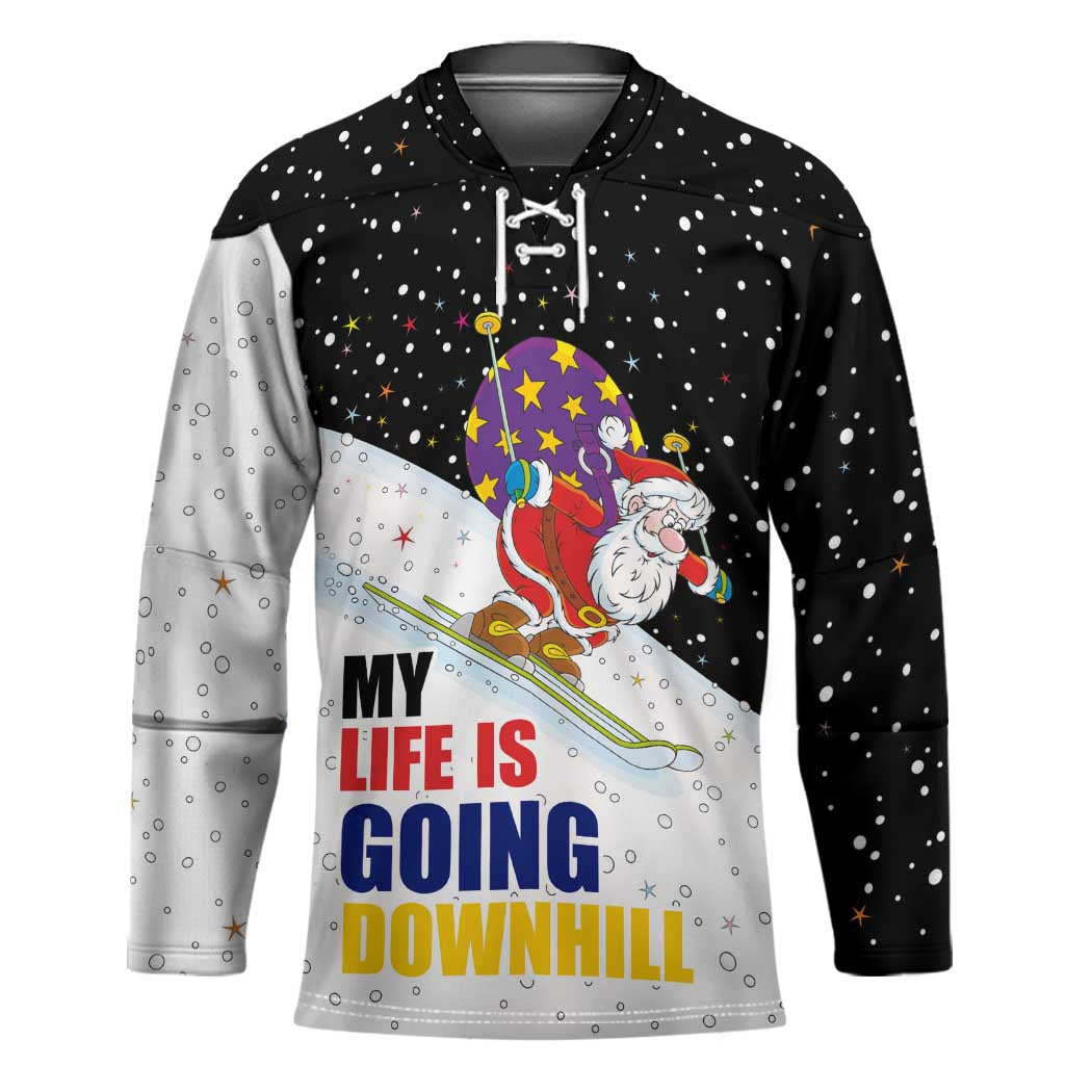 Santa Claus Ski My Life Is Going Downhill Christmas Hockey Jersey Xmas Holiday Patterns - Wonder Print Shop