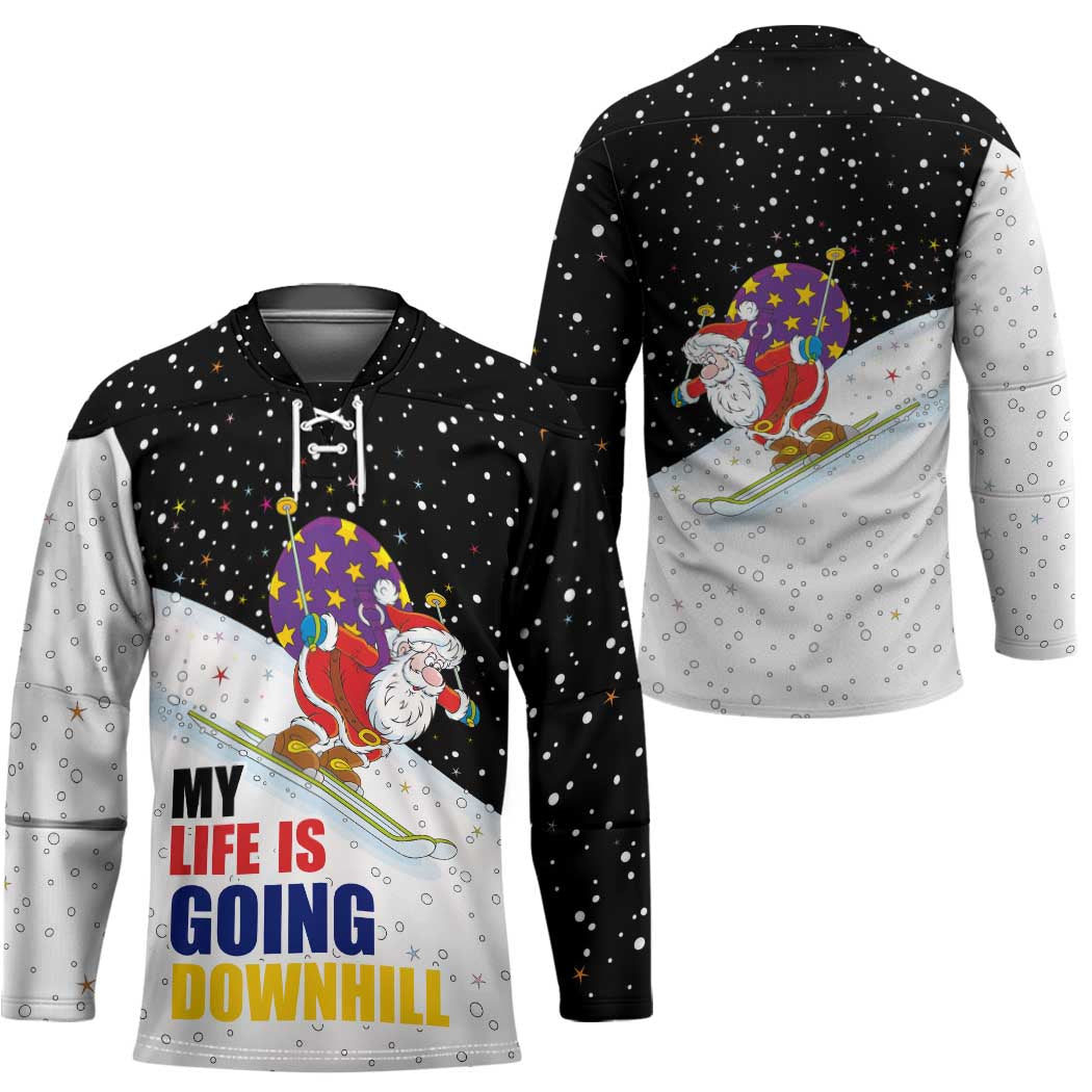 Santa Claus Ski My Life Is Going Downhill Christmas Hockey Jersey Xmas Holiday Patterns - Wonder Print Shop