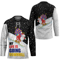 Santa Claus Ski My Life Is Going Downhill Christmas Hockey Jersey Xmas Holiday Patterns - Wonder Print Shop