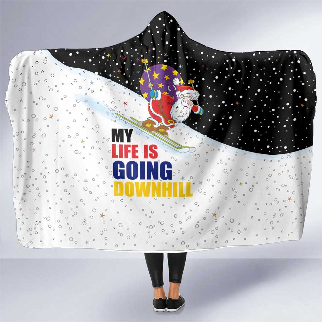 Santa Claus Ski My Life Is Going Downhill Christmas Hooded Blanket Xmas Holiday Patterns - Wonder Print Shop