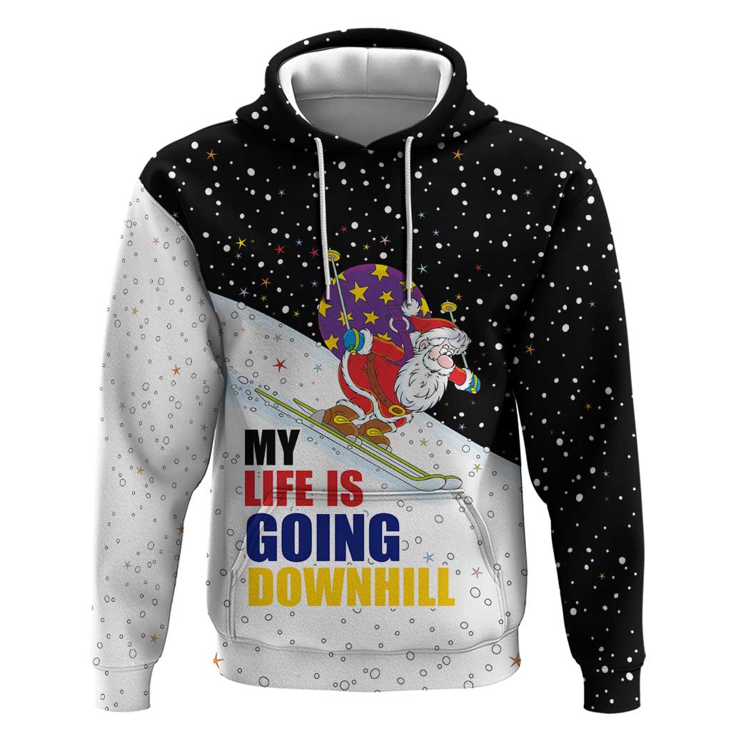 Santa Claus Ski My Life Is Going Downhill Christmas Hoodie Xmas Holiday Patterns - Wonder Print Shop