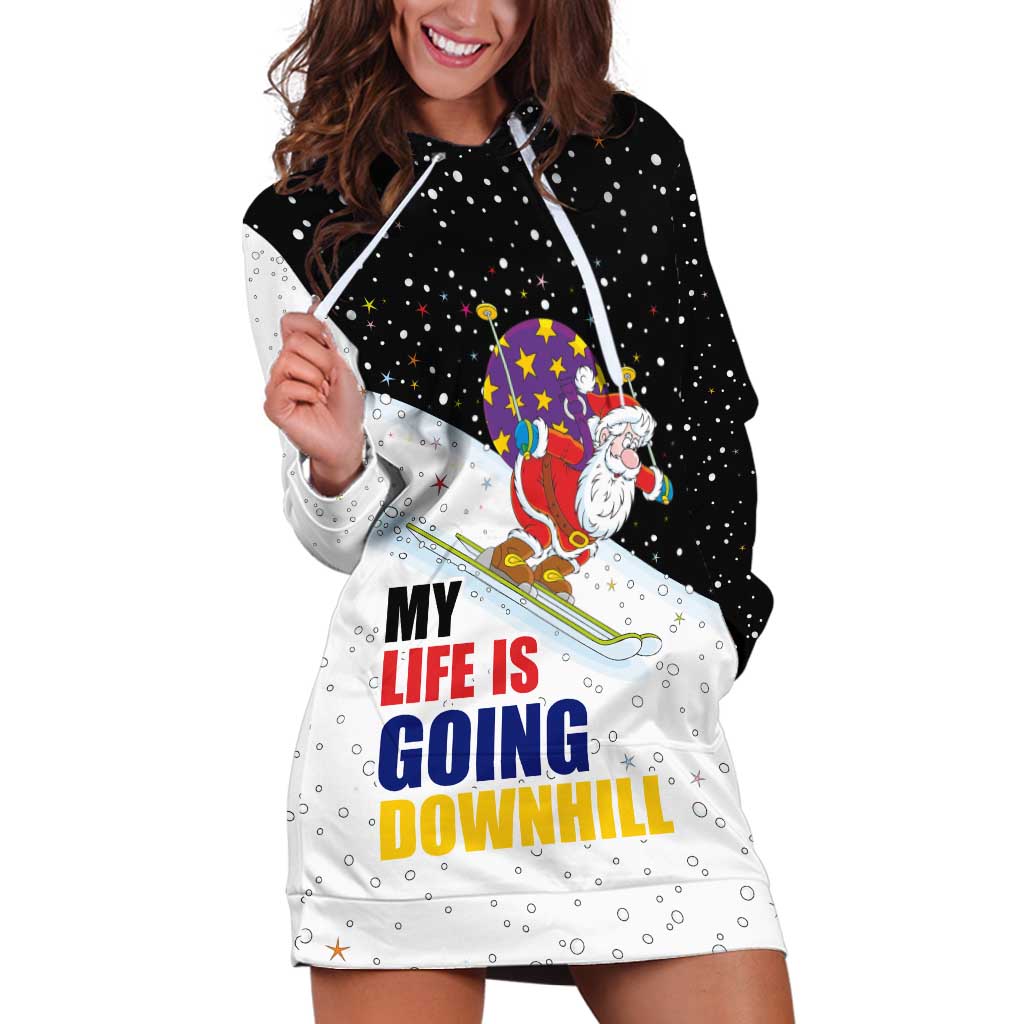 Santa Claus Ski My Life Is Going Downhill Christmas Hoodie Dress Xmas Holiday Patterns - Wonder Print Shop