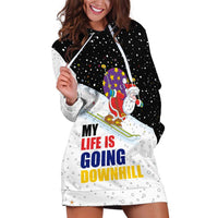 Santa Claus Ski My Life Is Going Downhill Christmas Hoodie Dress Xmas Holiday Patterns - Wonder Print Shop