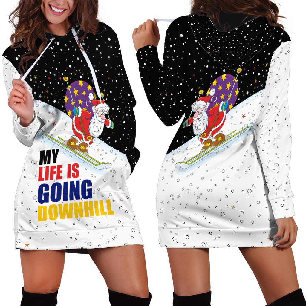Santa Claus Ski My Life Is Going Downhill Christmas Hoodie Dress Xmas Holiday Patterns - Wonder Print Shop